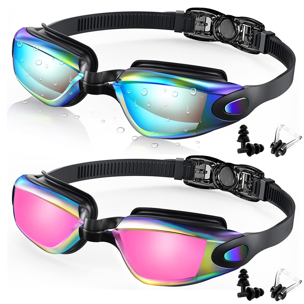Swim Goggles Anti Fog Uv - 2 パック水泳ゴーグル防曇 UV 保護調整可能な水泳メガネプロフェッショナル防水水泳メガネ大人の若者のため