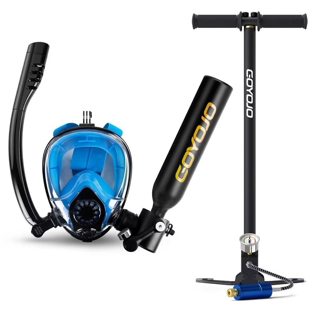 Snorkel Mask Full Face - 0.5Lのスキューバタンク、フルフェイス型シュノーケルマスク、2-in-1ダイビング＆シュノーケリングキット、手動ポンプ付き、DOT認証、3000PSI。