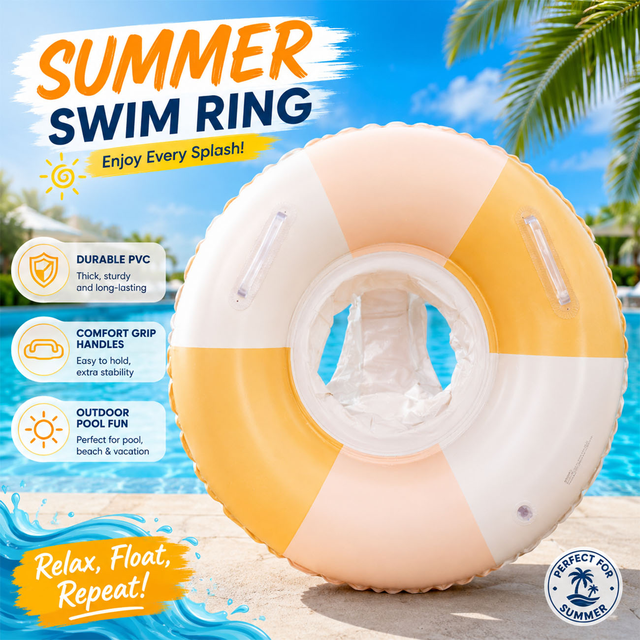 Pool Float Ring Inflatable - 1PC インフレータブル水泳リングプールフロートリング PVC 耐久性のあるフローティングチューブ グリップハンドル付き 夏プールビーチリラクゼーション