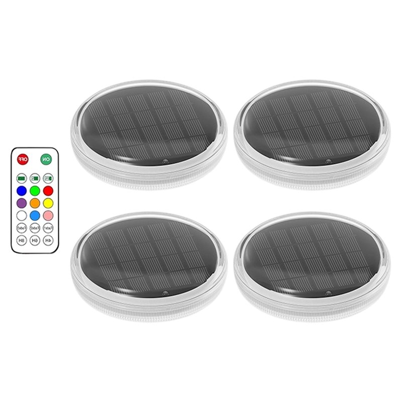 Pool Light Solar Rechargeable - A02F：浮遊式プールライト（ソーラー充電式、4個入り）、リモコン付き、7種類の点灯モード、タイマー機能