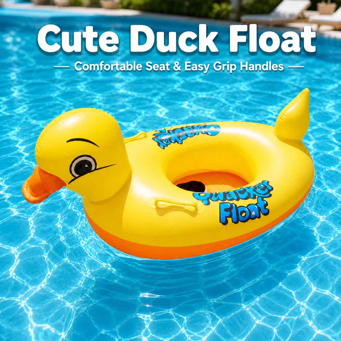 Pool Float Ring Inflatable - 1PC インフレータブルダックプールフロートシート ハンドル付き PVC スイムリング ビーチプール