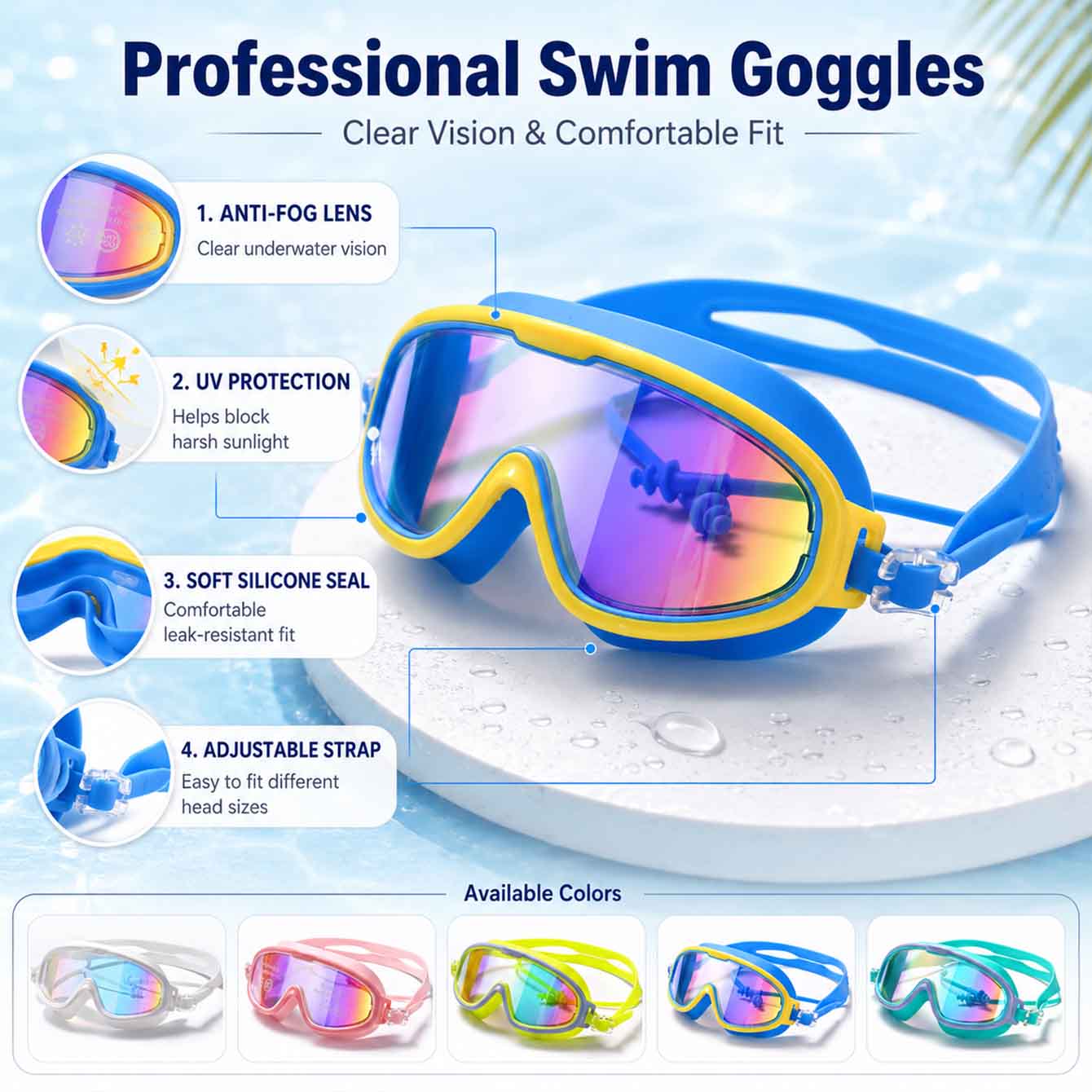 1PC 防曇水泳ゴーグル UV 保護ミラーレンズソフトシリコ - Swim Goggles Anti Fog Uv のレビューと価格