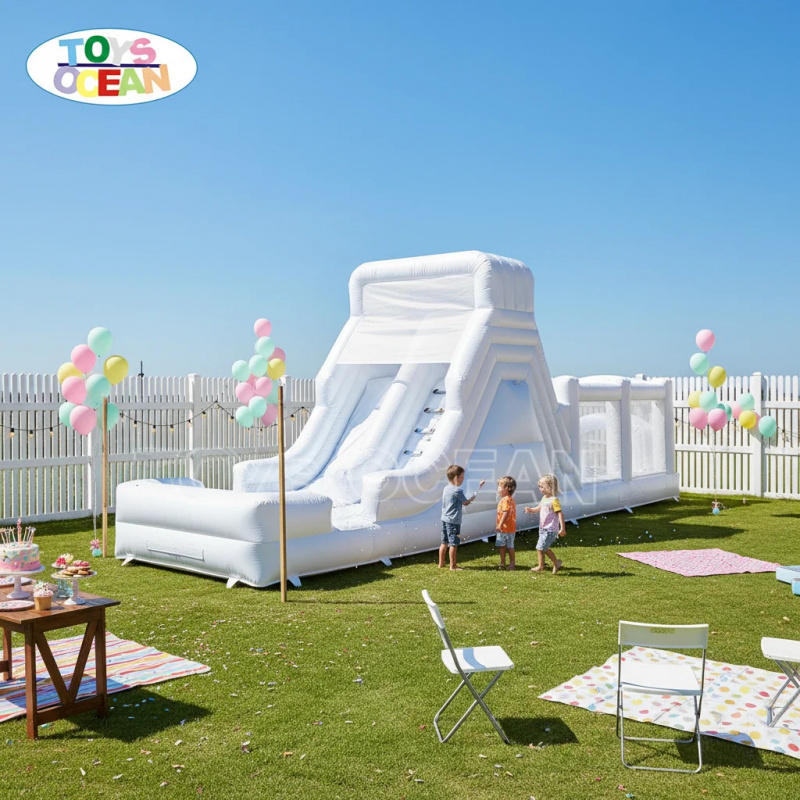 白いインフレータブルウォータースライド、ロングスリップ付き、 - Water Slide Inflatable のレビューと価格