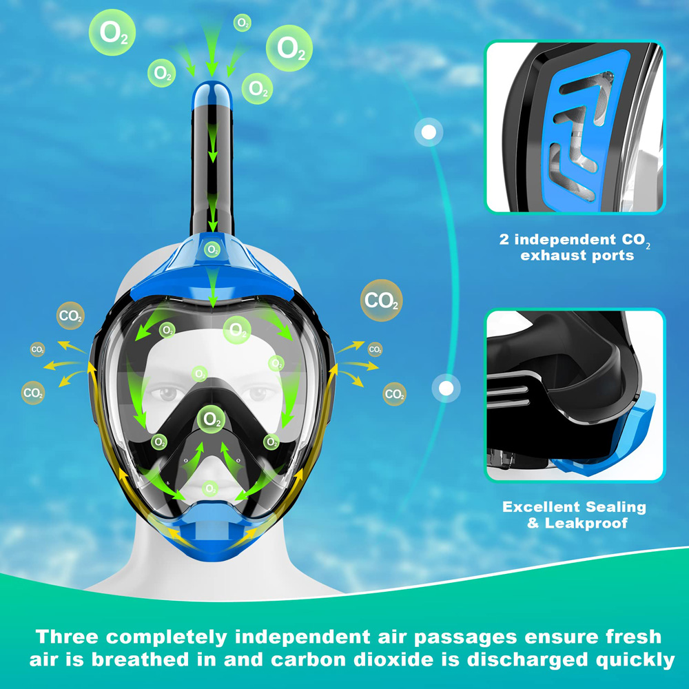 大人用フルフェイスシュノーケルマスク、最新のドライトップ呼吸 - Snorkel Mask Full Face のレビューと価格