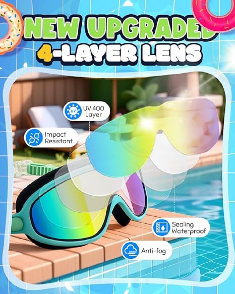 スイムゴーグル、広視野防曇・UVカットスイミングゴーグル（大 - Swim Goggles Anti Fog Uv のレビューと価格
