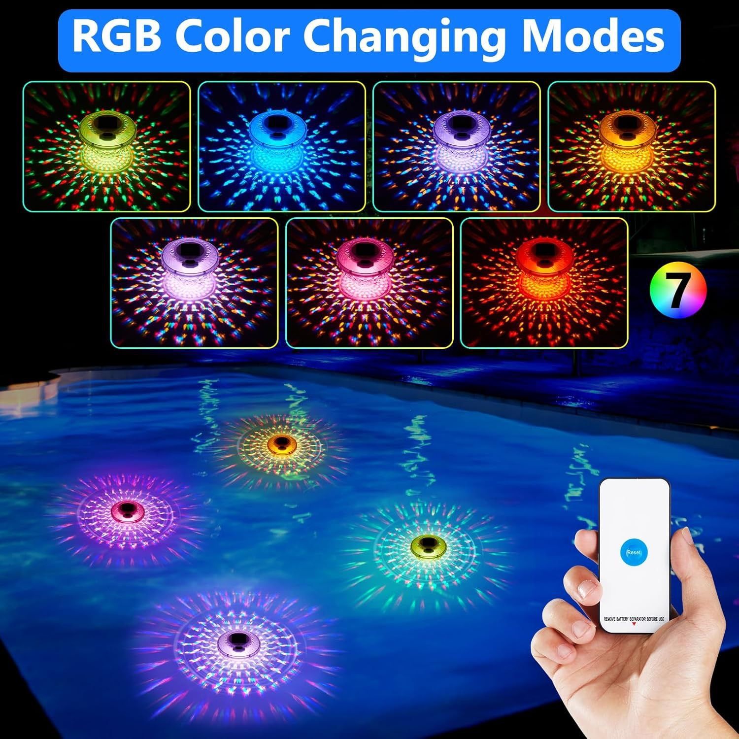 リモコン付きソーラー充電式プールライトRGBカラー投影フロー - Pool Light Solar Rechargeable のレビューと価格