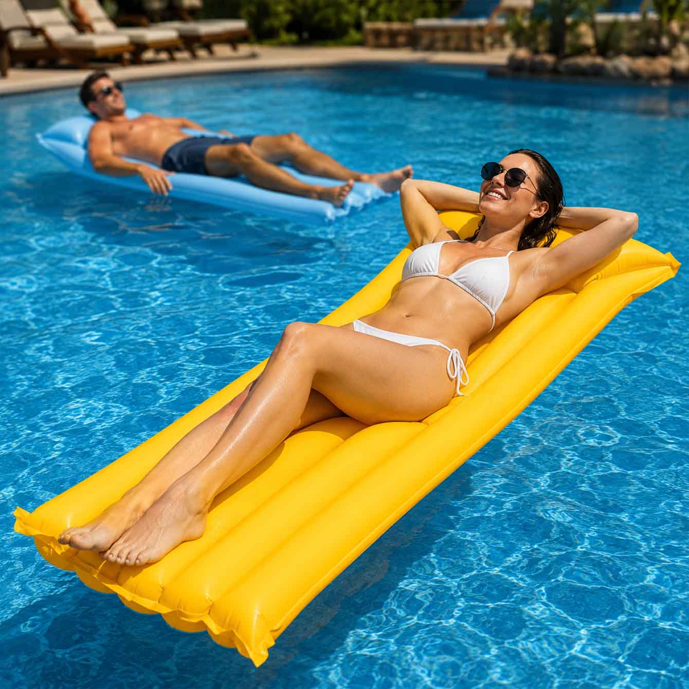 1PC プールフロートベッドインフレータブル水泳マットレスス - Pool Float Ring Inflatable のレビューと価格
