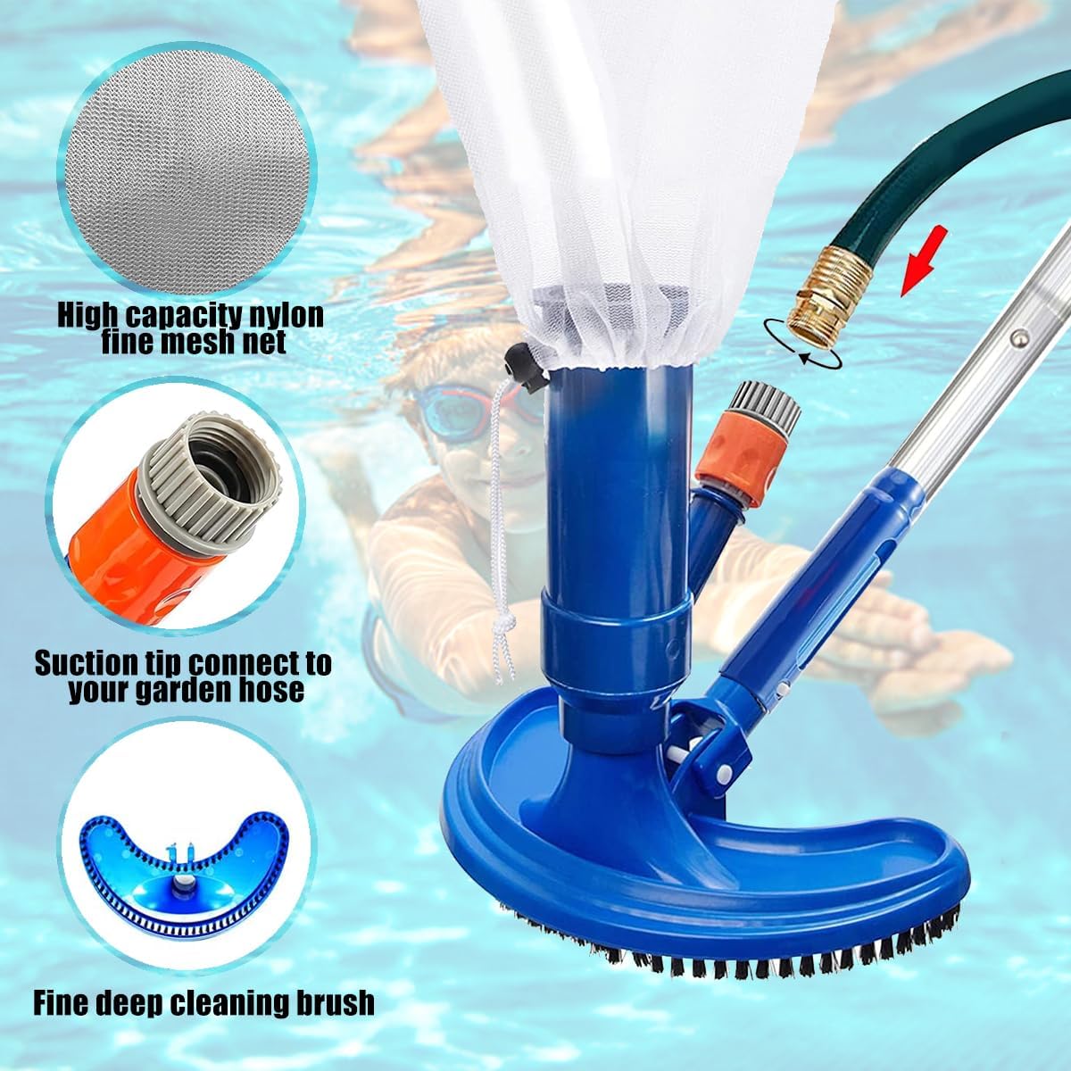 60インチプール掃除機、ハンドヘルド伸縮ポール、ポータブルツ - Pool Vacuum Manual のレビューと価格